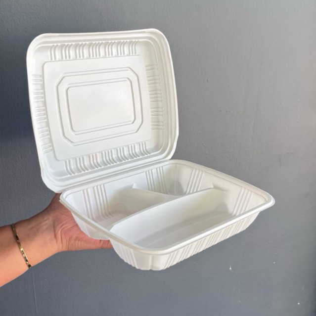 Meal Box Bento sekat 3 (25pcs) / Bento box sekat 3 / Bagasse box bento sekat 3