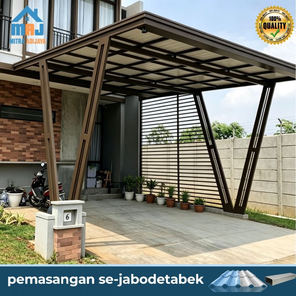 kanopi besi hollow galvanis atap upvc (alderon Doble layer)