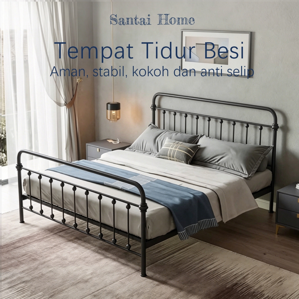 Tempat Tidur Besi Basicbed Ukuran Hitam/Putih Dipan Ranjang Besi Tatakan Divan Tempat Tidur