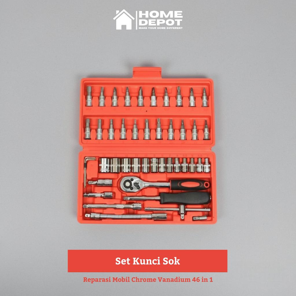 Set Kunci Sok Reparasi Mobil Chrome Vanadium 46 in 1