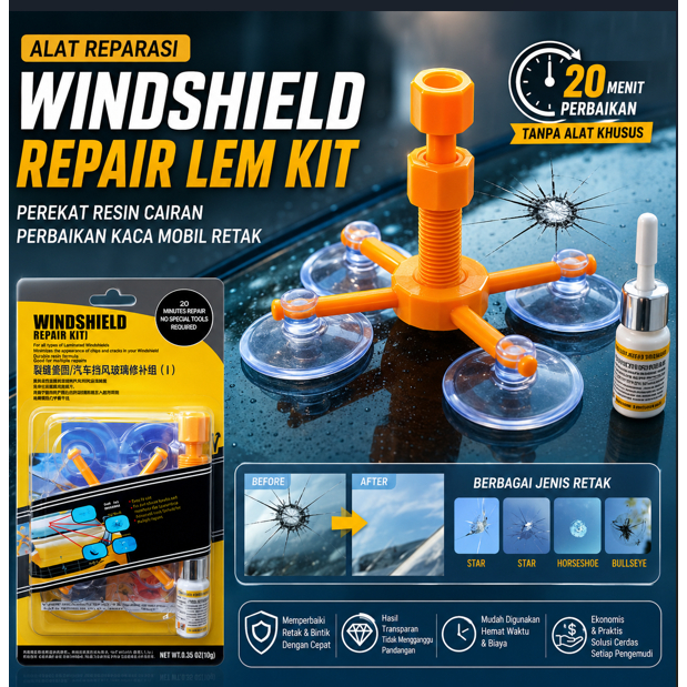Lem Resin Cair Reparasi Perekat Perbaikan Kaca Mobil Retak Pecah Windshield Repair Kit