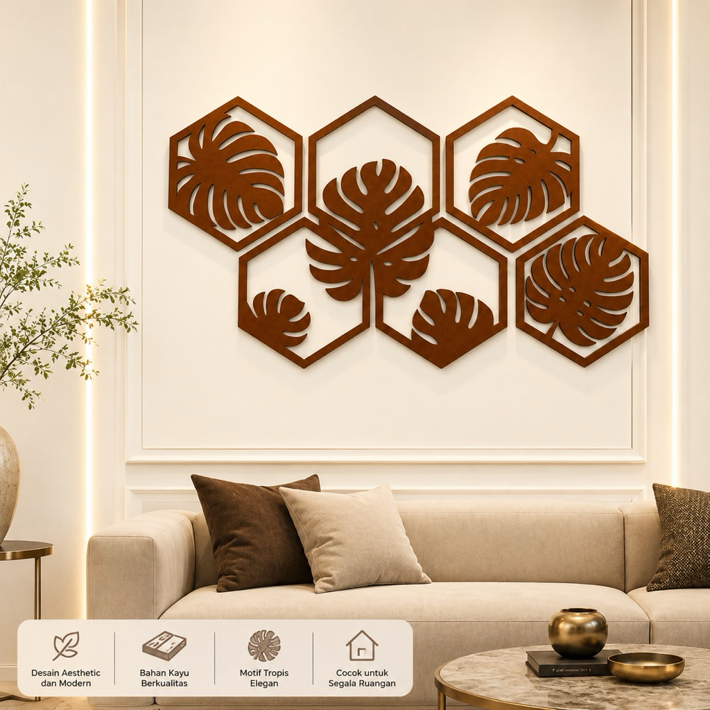 Hiasan Dinding Monstera Estetik Banyak Warna Motif Hexagonal Monstera Walldecor pajangan rumah