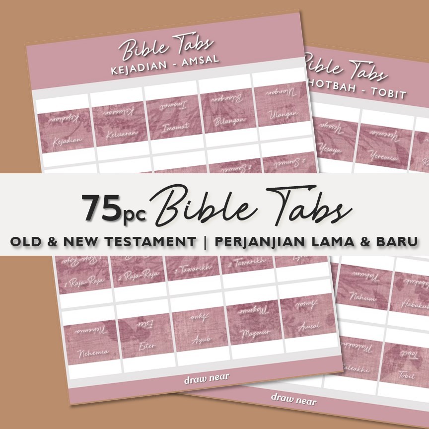 75pcs Stiker index Alkitab- Pink burgundy linen textured- Bible Tabs stiker belajar Alkitab Kristen 
