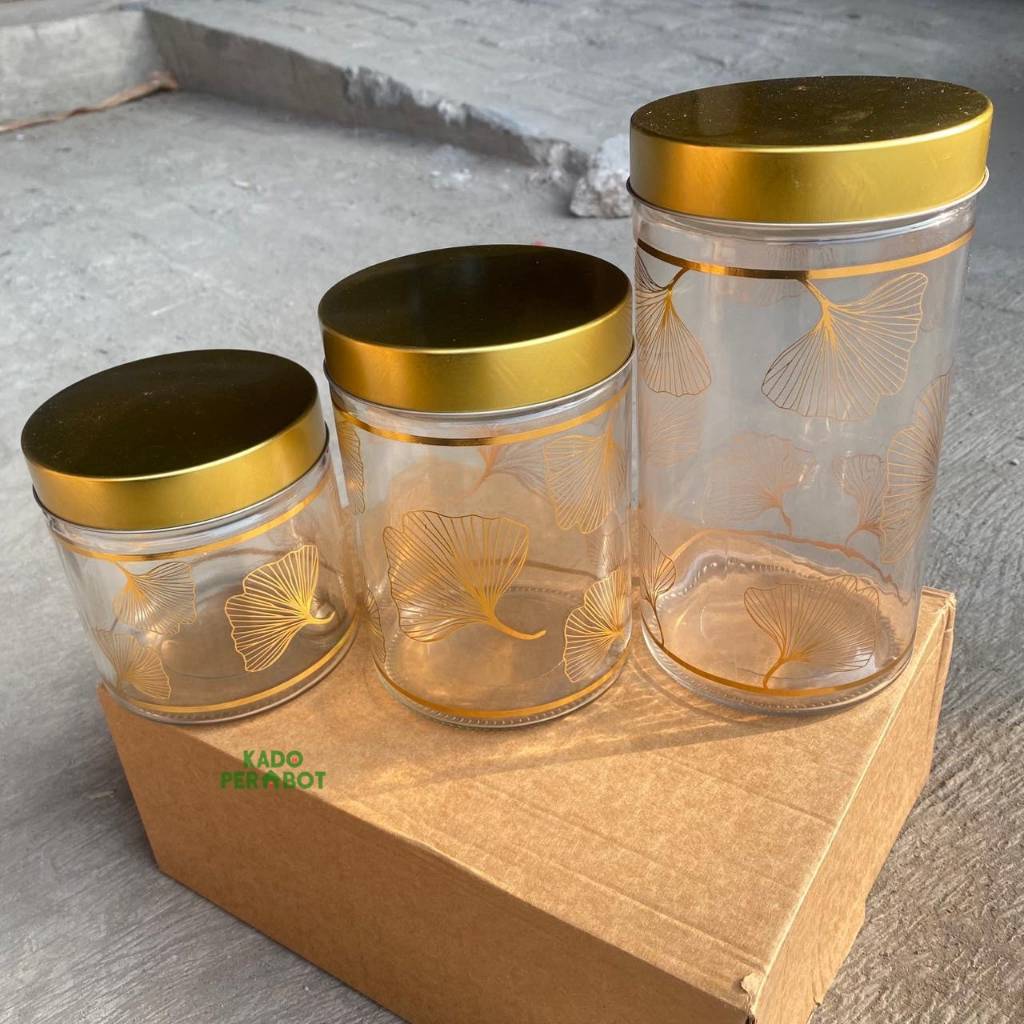 Toples Kaca 3 Set-  Toples Kaca Estetik - Set Toples Kaca - Toples Wadah Penyimpan Makanan
