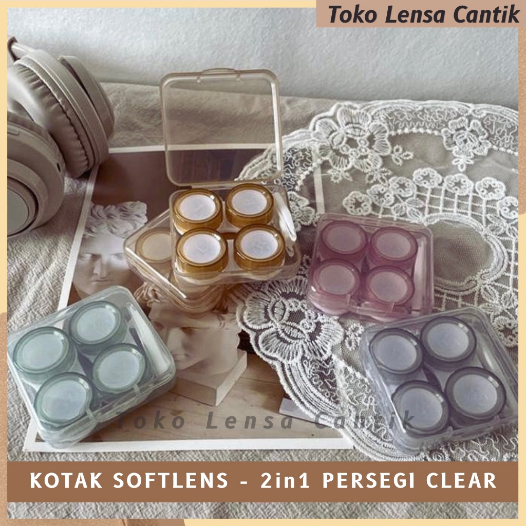KOTAK SOFTLENS 2IN1 PERSEGI CLEAR / WADAH SOFTLENS / TRAVEL KIT / CASE SOFTLENS / LENSCASE / SOFLEN 