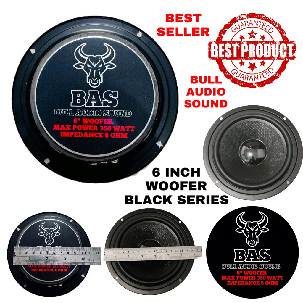 BAS 6” WF Black series bull audio sound speaker komponen 6 inch woofer 350 watt 8 ohm speker driver 