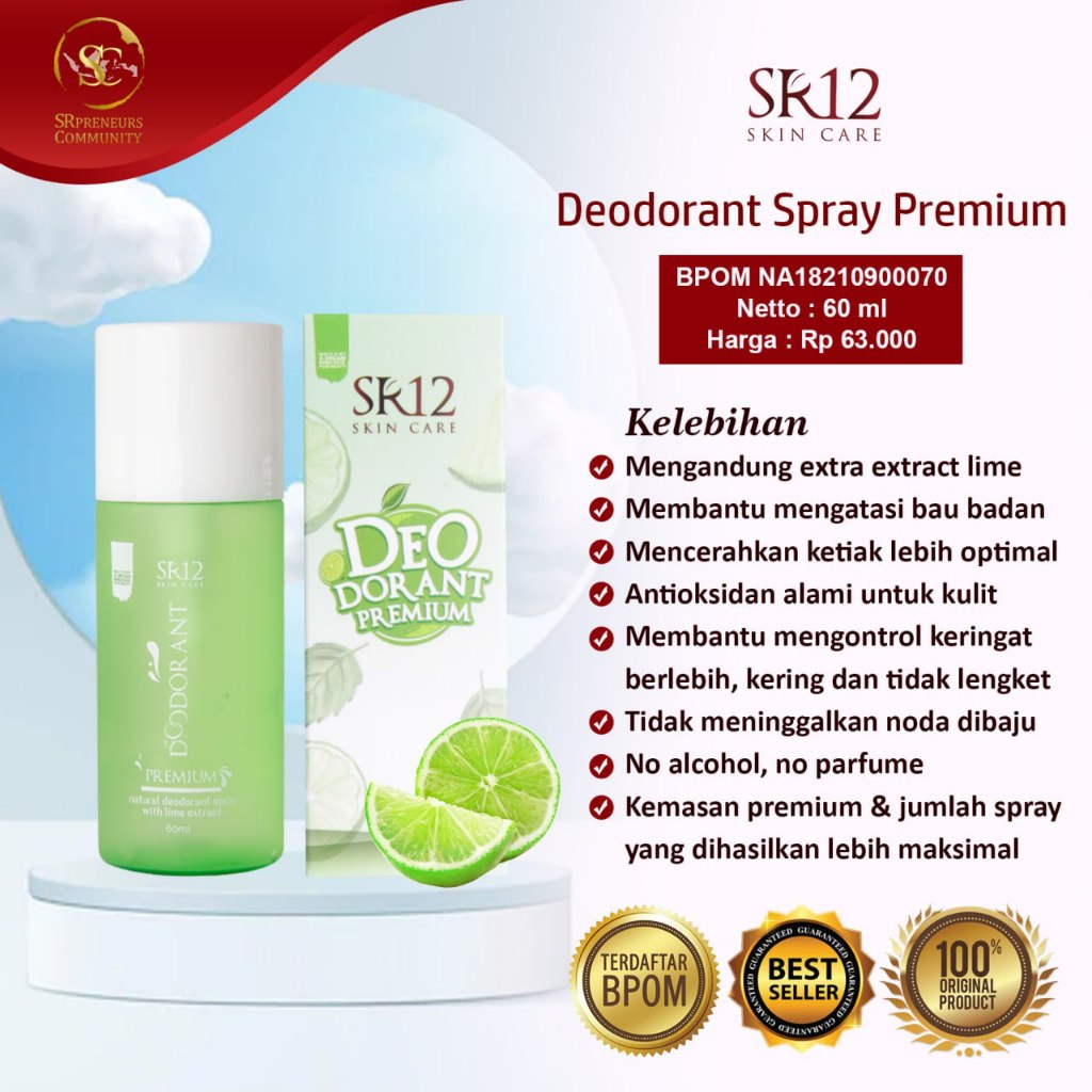 Deodorant spray premium SR12, deodorant SR12, spray deodorant wanita SR12, deodorant pria wanita SR1