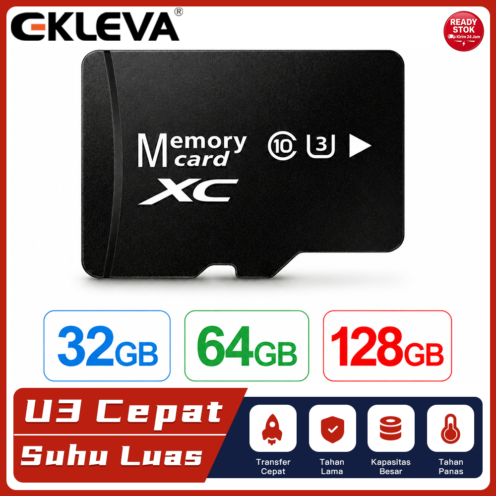 EKLEVA Kartu Memori 32GB 64GB 128GB Class10 Kartu SD Cepat Untuk HP Android Kamera Mobil DVR CCTV