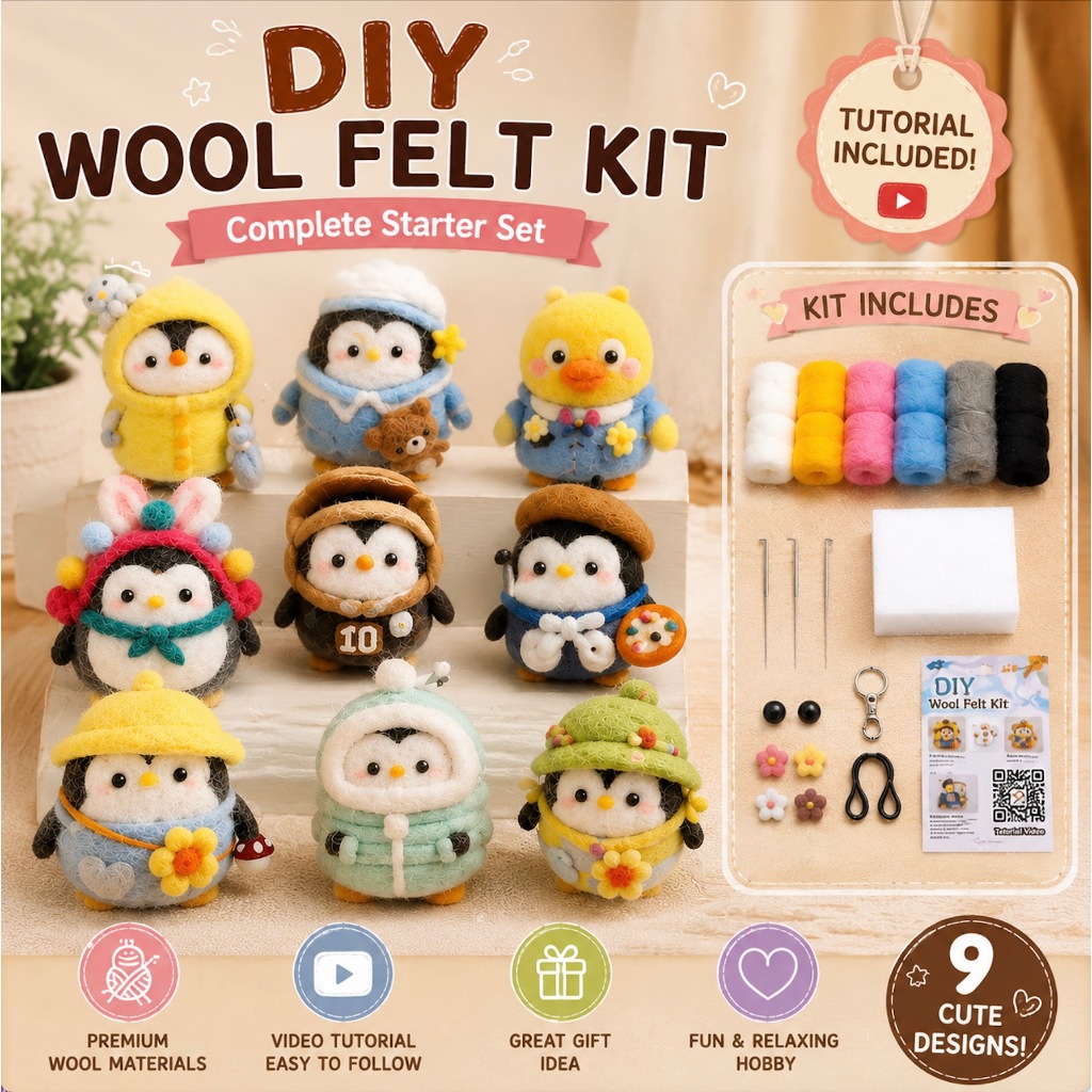 DIY Wool Felt Kit Needle Felting Set Boneka Handmade Kerajinan Wol Lengkap Tutorial Video