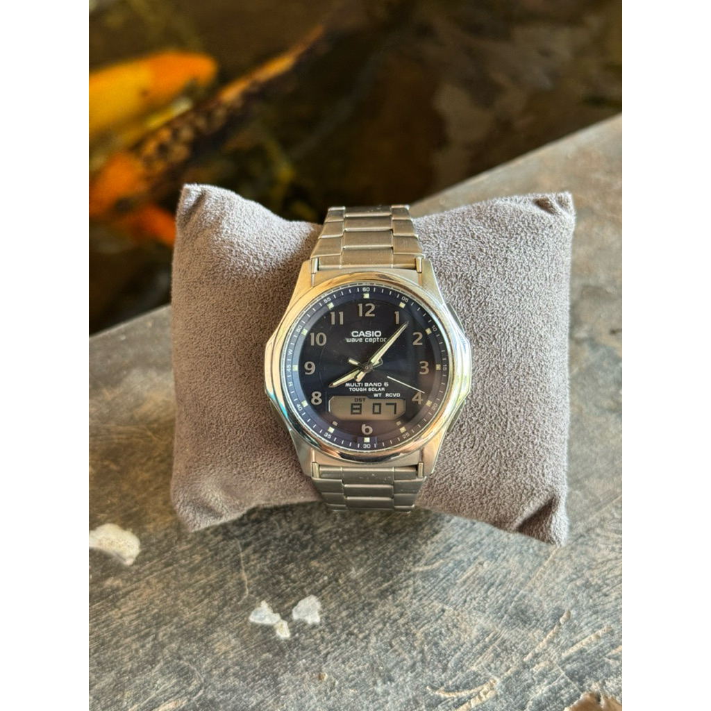 Casio Wave Ceptor Blue Dial Jam Tangan Pria Bekas Origina