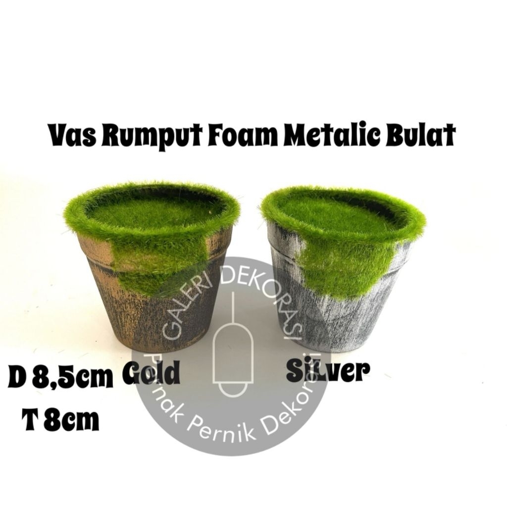 Dekorasi Vas bunga / Pot bunga Rumput Lumut Foam Metalic Bulat / Kotak