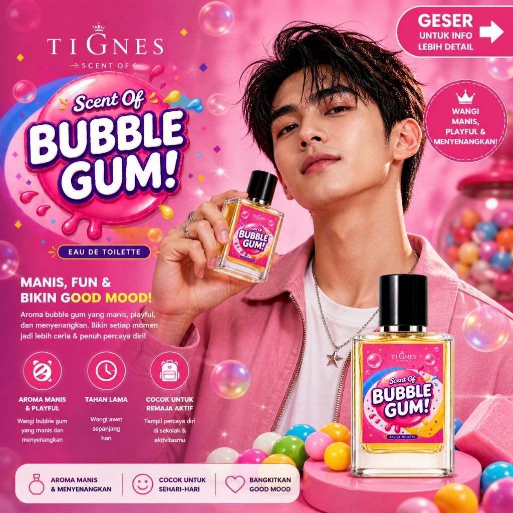 Tignes Parfume Aroma Buble Gume / Permen Karet Untuk Pria Dan Wanita / Minyak Wangi Cewek Cowok Rema
