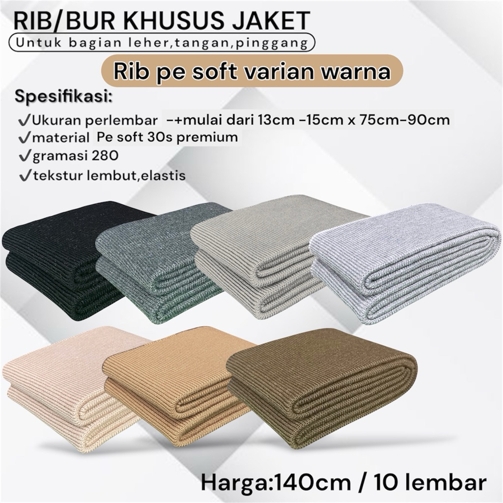 Kain rib/bur 1x1 warna Abu tua abu muda Hitam rib pe 20s Premium