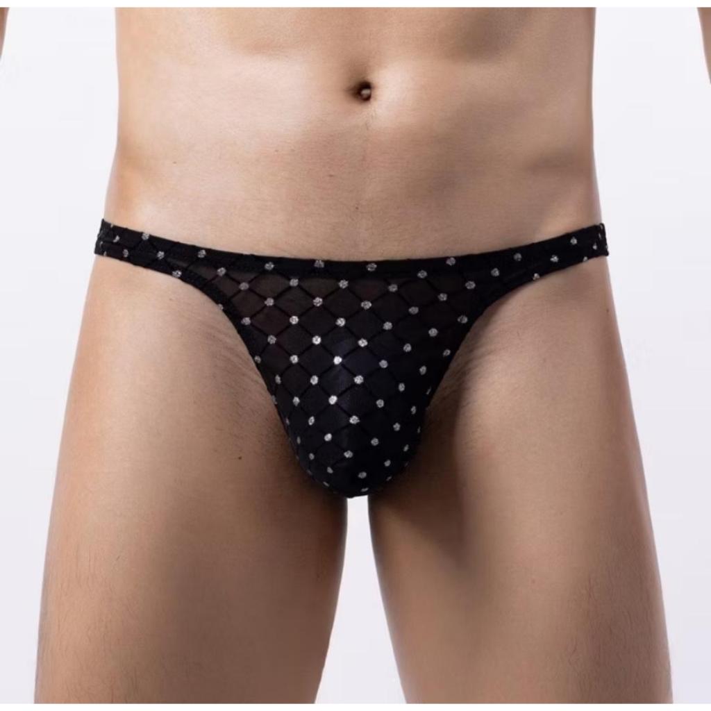 CELANA DALAM PRIA THONG PREMIUM SEMI TRANSPARAN HITAM MOTIF KOTAK DOTT