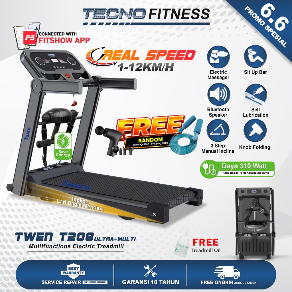 TWEN T205M New Treadmill Listrik Lipat Portable