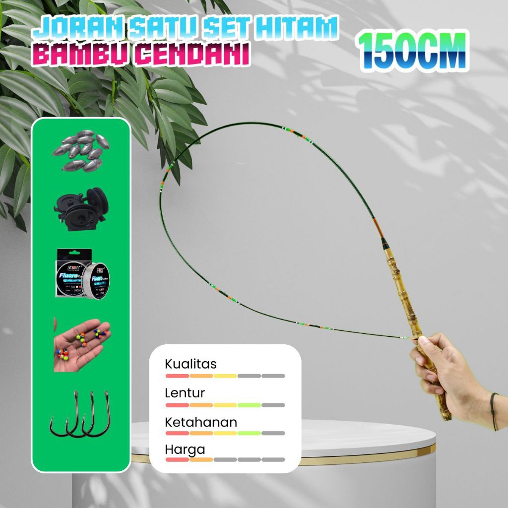 JORAN PANCING udangan - joran lentur satu set gagang BAMBU CENDANI (CENDANI 140CM)