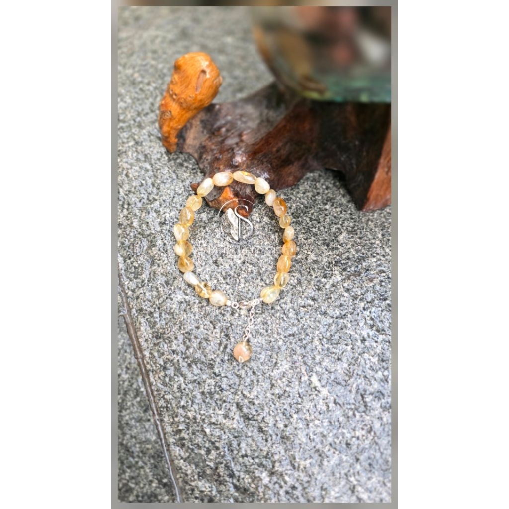 Gelang Citrine Tumbled With Charm & Extension Silver 925 (Batu Asli Uk.6mm)