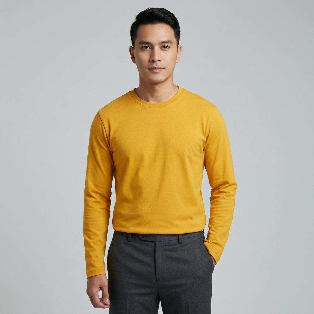 Syandana Long Shirt Sport Kuning Mustard | Kaos Polos Pria Panjang Kuning Mustard