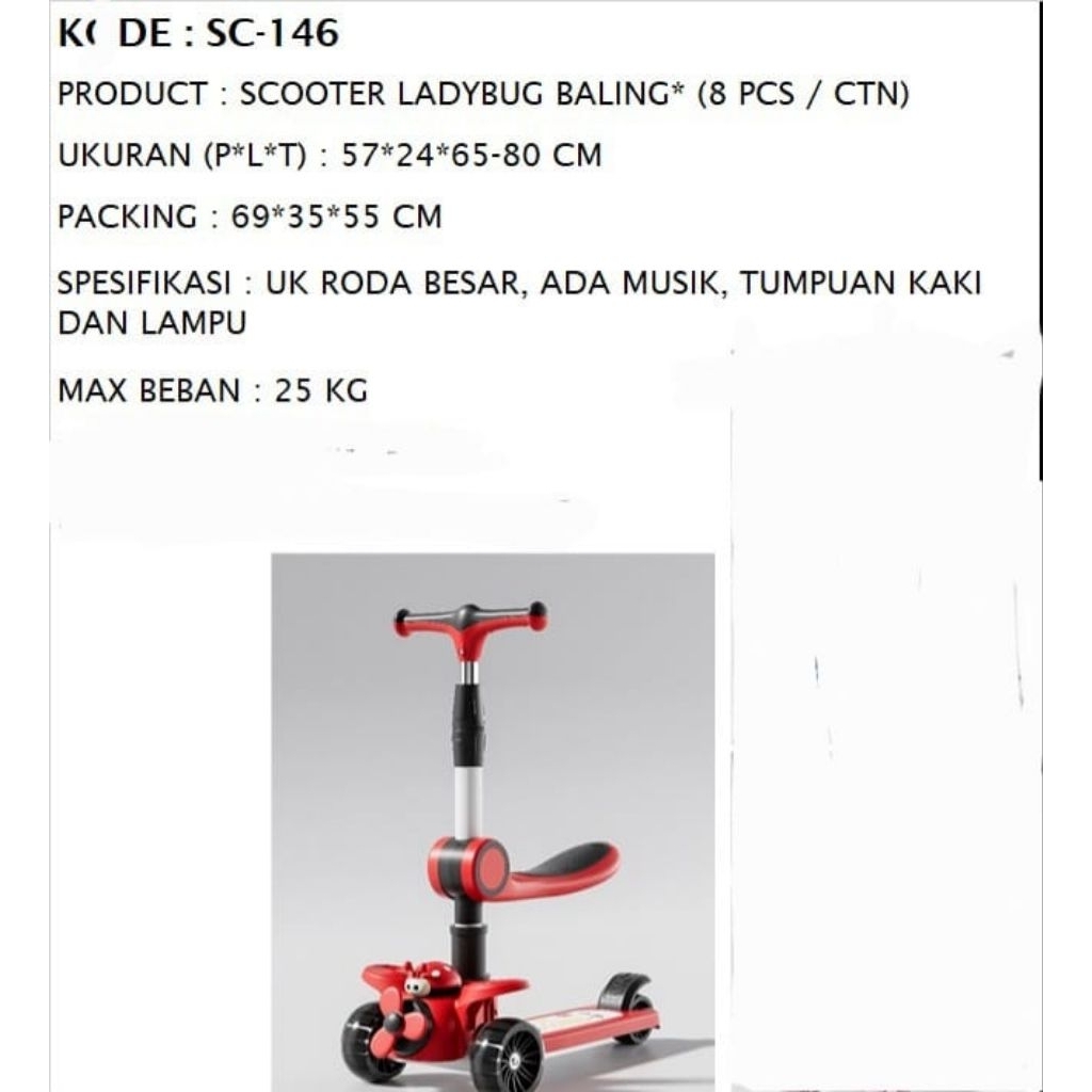 Scooter Exotoc Anak Roda 3 Ada Dudukan + Lampu dan Music Scooter Otoped Anak