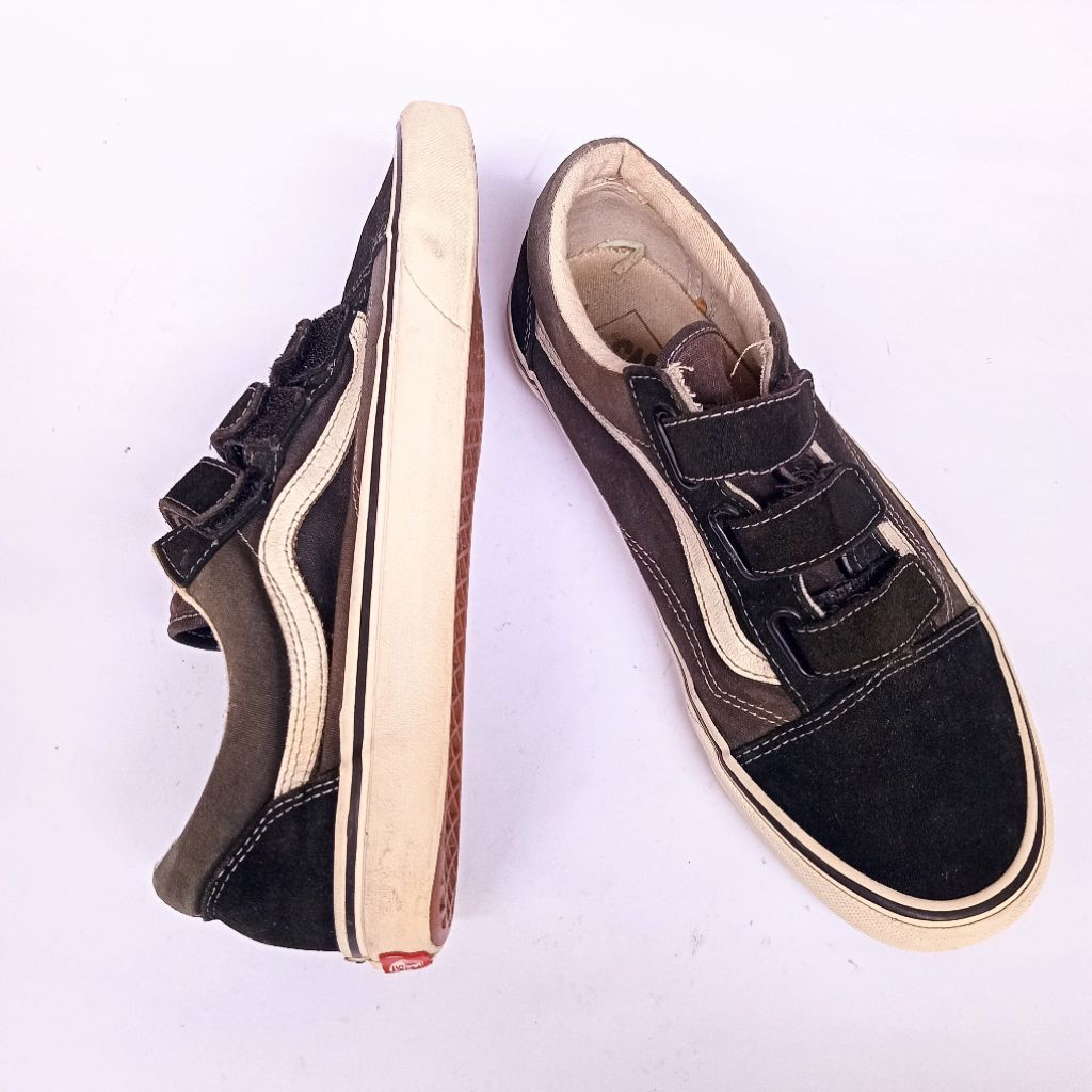 Original 100% Vans Oldschool Sepatu Sneakers Slip On Velcro Kanvas Suede Hitam Coklat Vintage Pria W