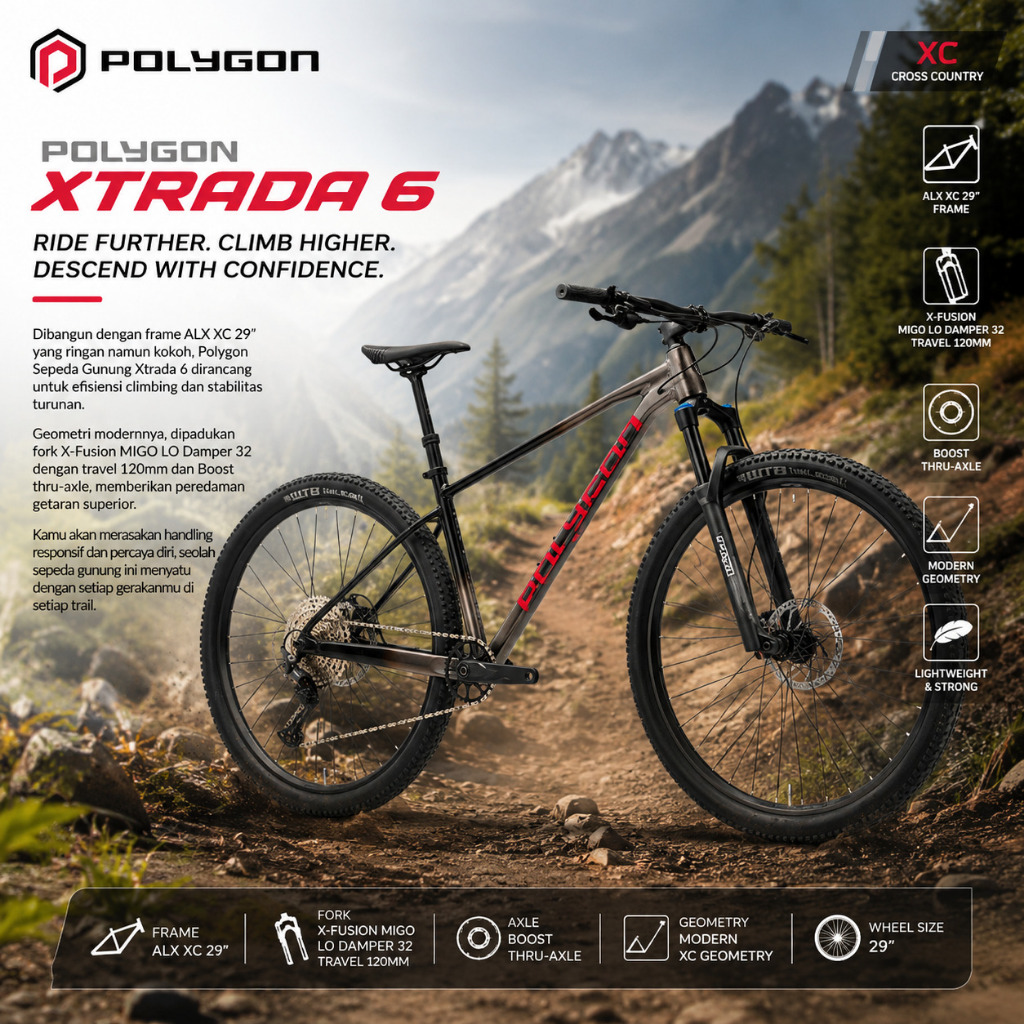 Sepeda Polygon Xtrada 6 FA Charcoal/Black 29" 1 x 12 Speed New Series 2026