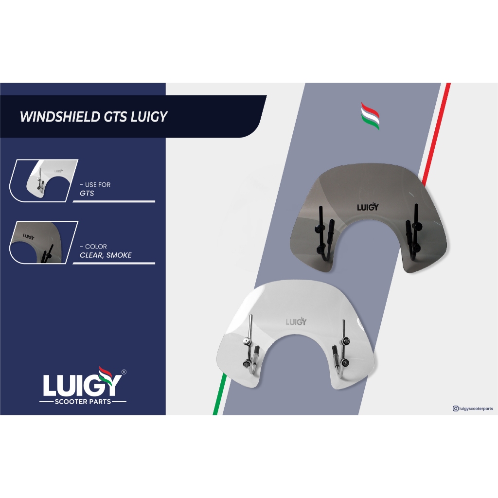 Windshield Vespa GTS Luigy Smoke Clear Visor Touring Pelindung Angin Aksesoris Vespa GTS 150 250 300