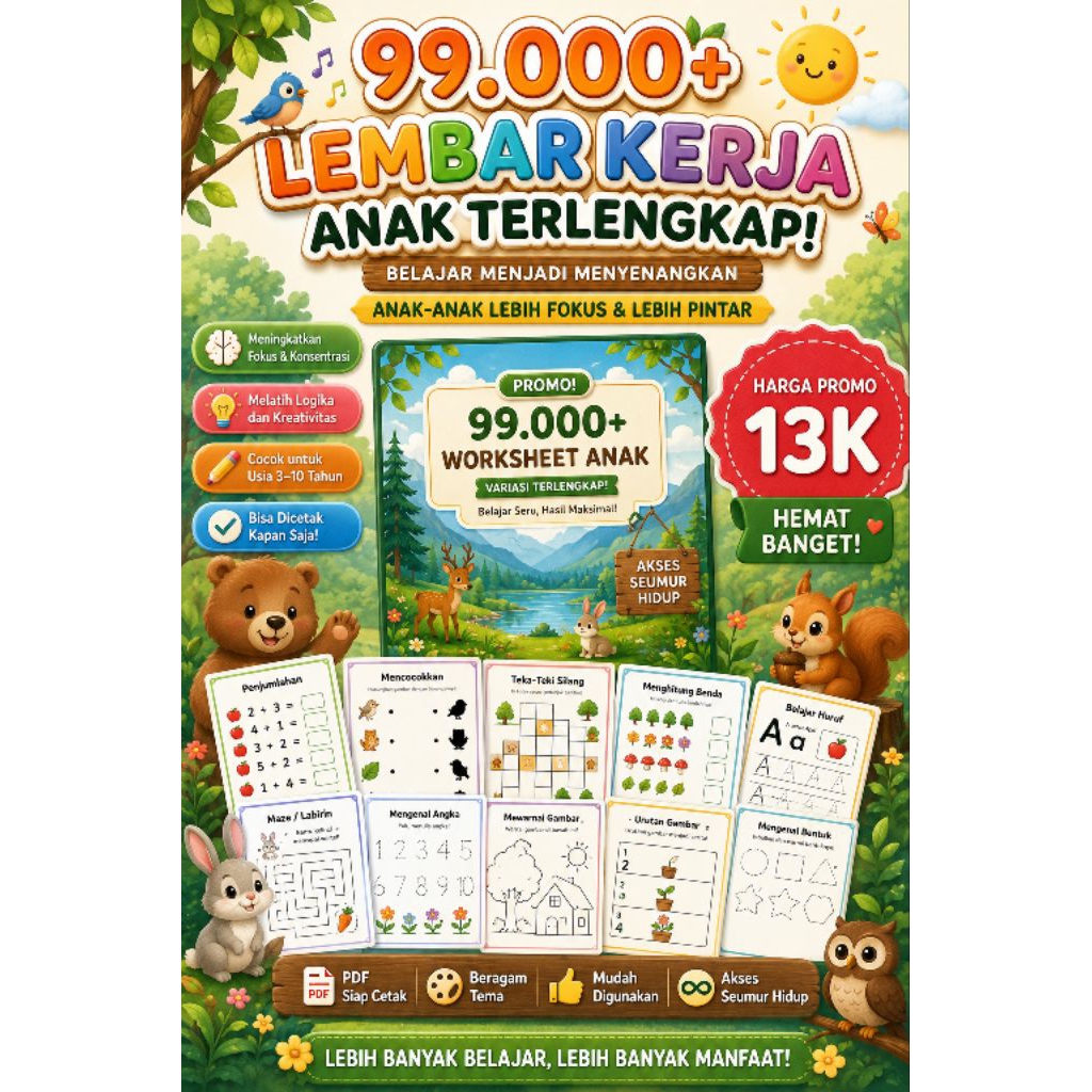 worksheet anak PAUD, TK, dan SD