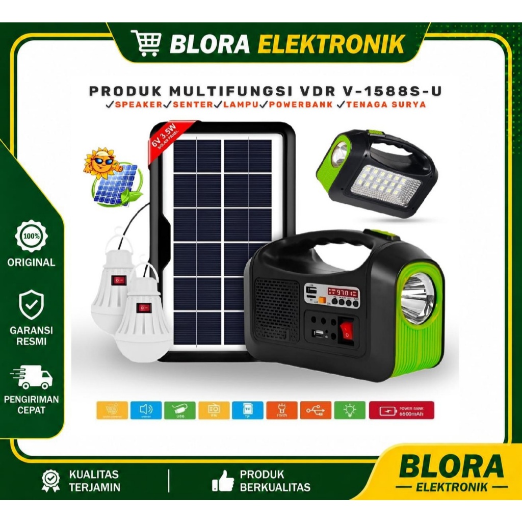 Multifungsi Lampu Senter Speaker Bluetooth Lampu Tenaga Surya Solar Panel Tenaga Matahari VDR V-1588