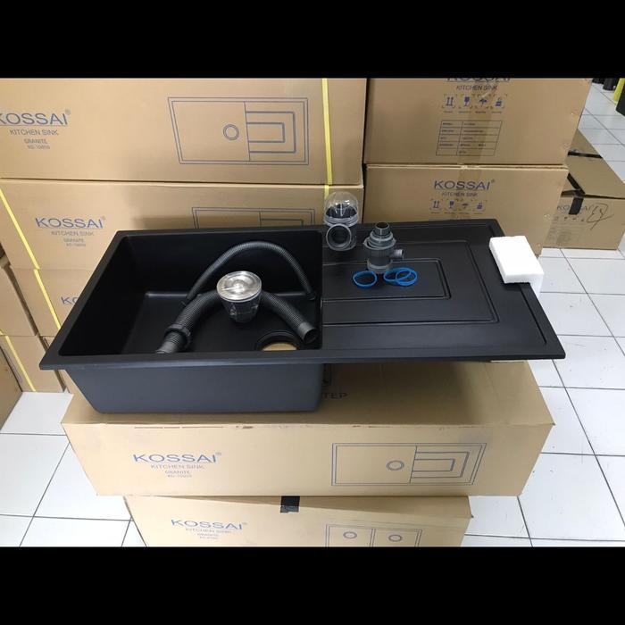 Kitchen Sink Granite Hitam 1 Lubang Sayap Kossai KG 10050 Sink Granite