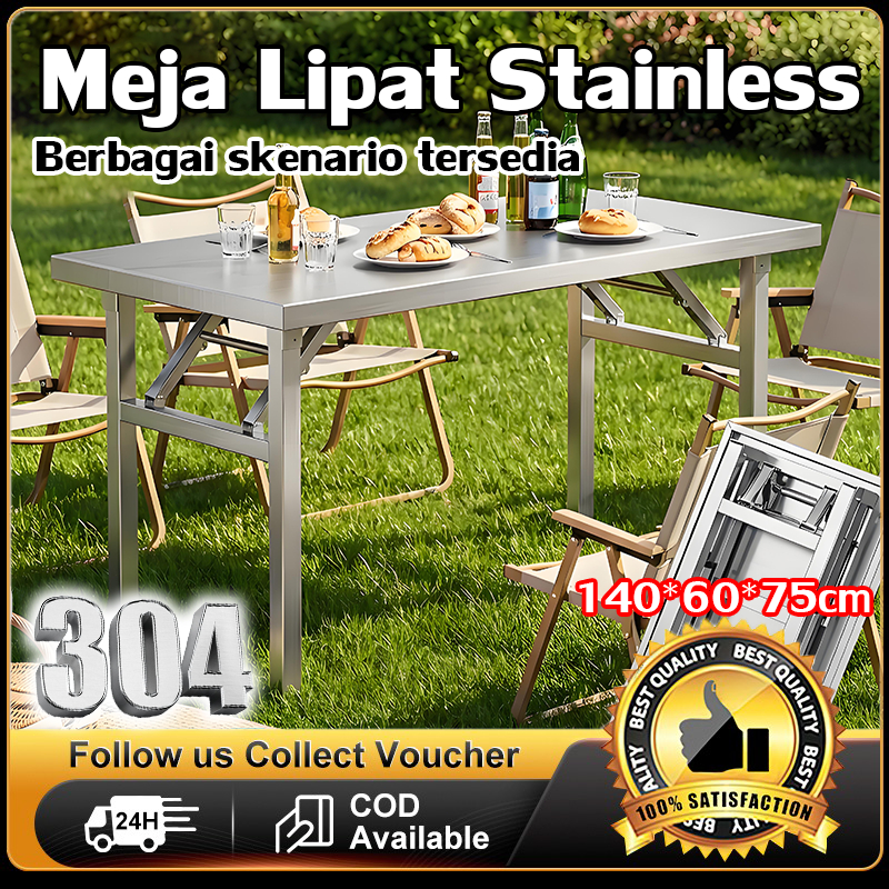 [COD]Meja Lipat Stainless Meja Lipat Portable Meja Lipat Makan Stainless Meja Pelatihan Serbaguna Me