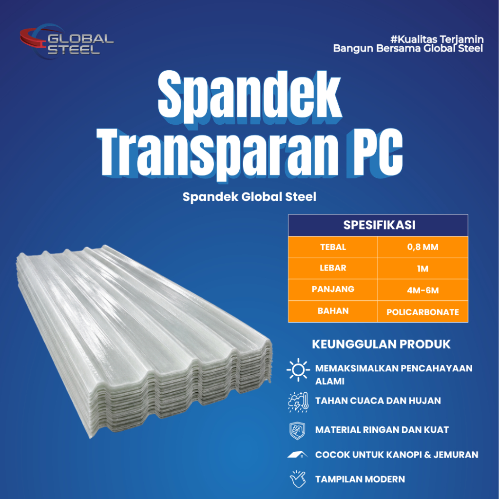 Spandek Transparan PC – Atap Spandek Plastik Polycarbonate Anti Pecah untuk Kanopi & Gudang