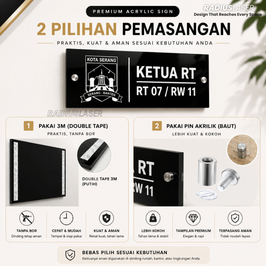 Plang RT RW Akrilik Sign Ketua RT RW Akrilik Premium Custom | Papan Nama RT RW Premium Elegan