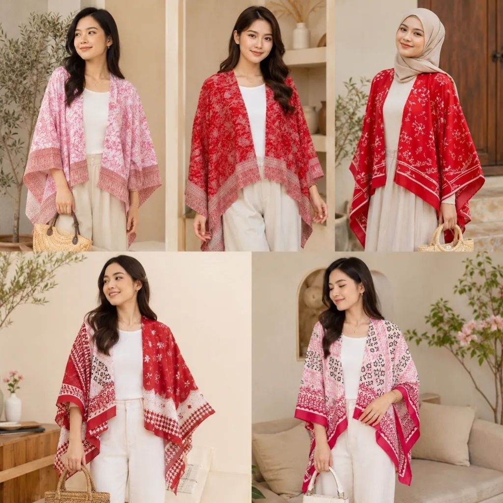 Outer Batwing Wanita Merah Putih Kece Cocok Untuk OOtd 17 Agustusan Voal Premium