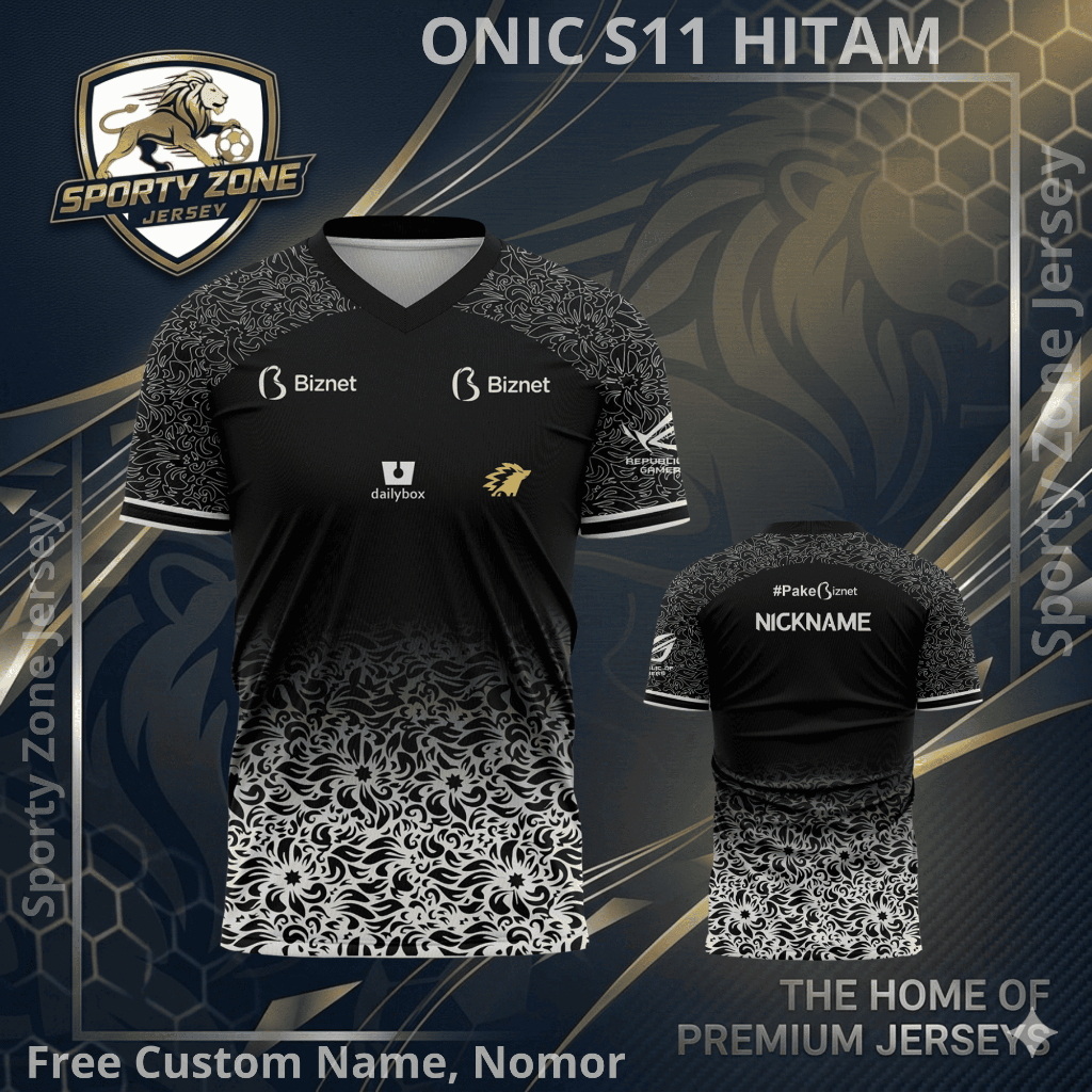 Jersey Gaming Custom Onic S11 Hitam Pendek Free Custom Nama & No Punggung Full Printing