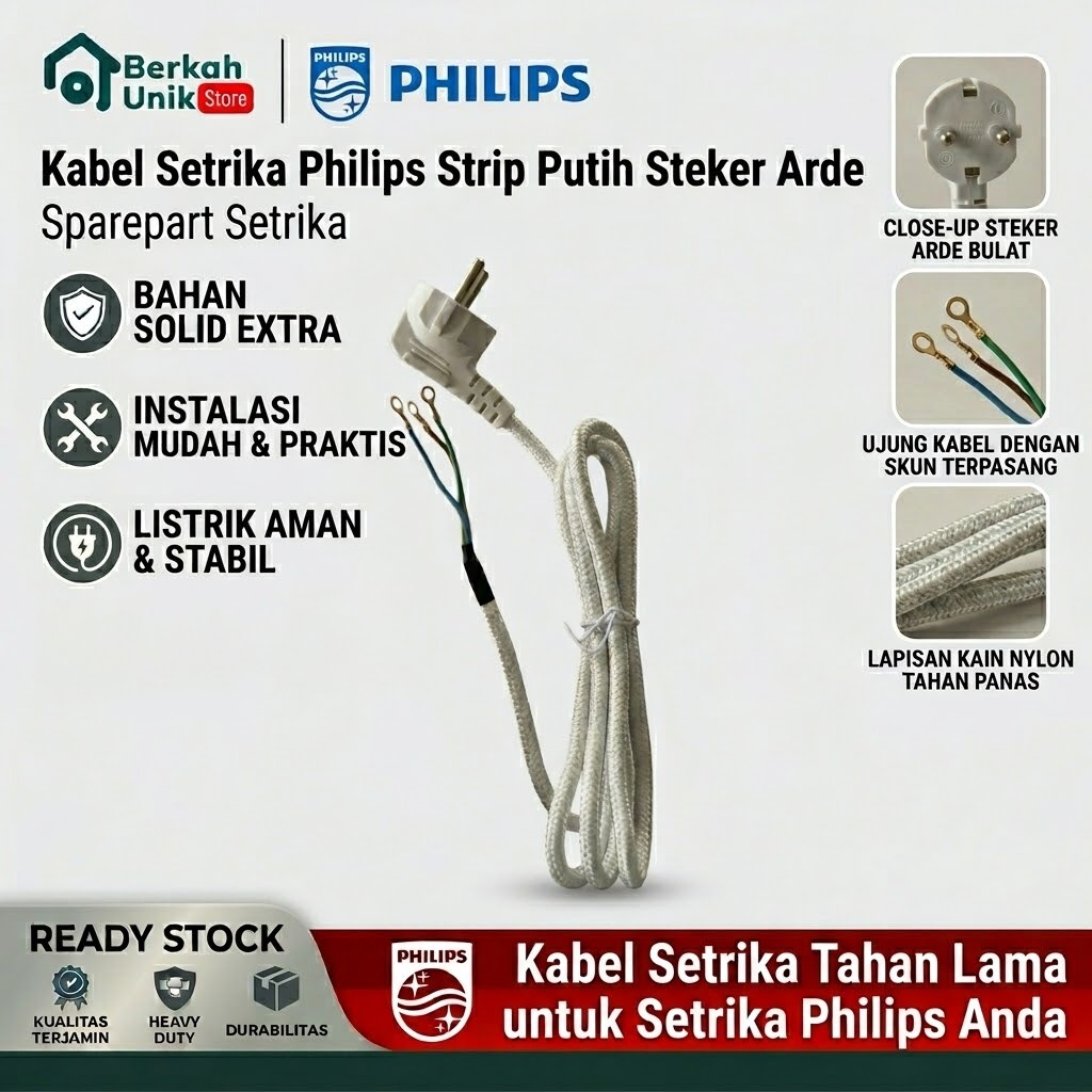 Kabel Setrika Philips  Strip Putih Steker Arde Sparepart Setrika