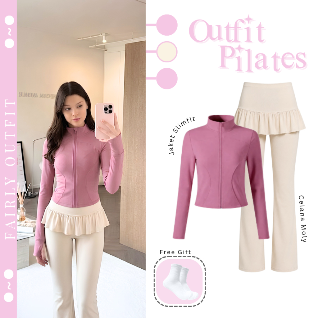 Outfit Pilates Kekinian ( Kaos kaki + Jacket + Rok Legging  Moli ) One Set Olahraga Terbaru - FS108