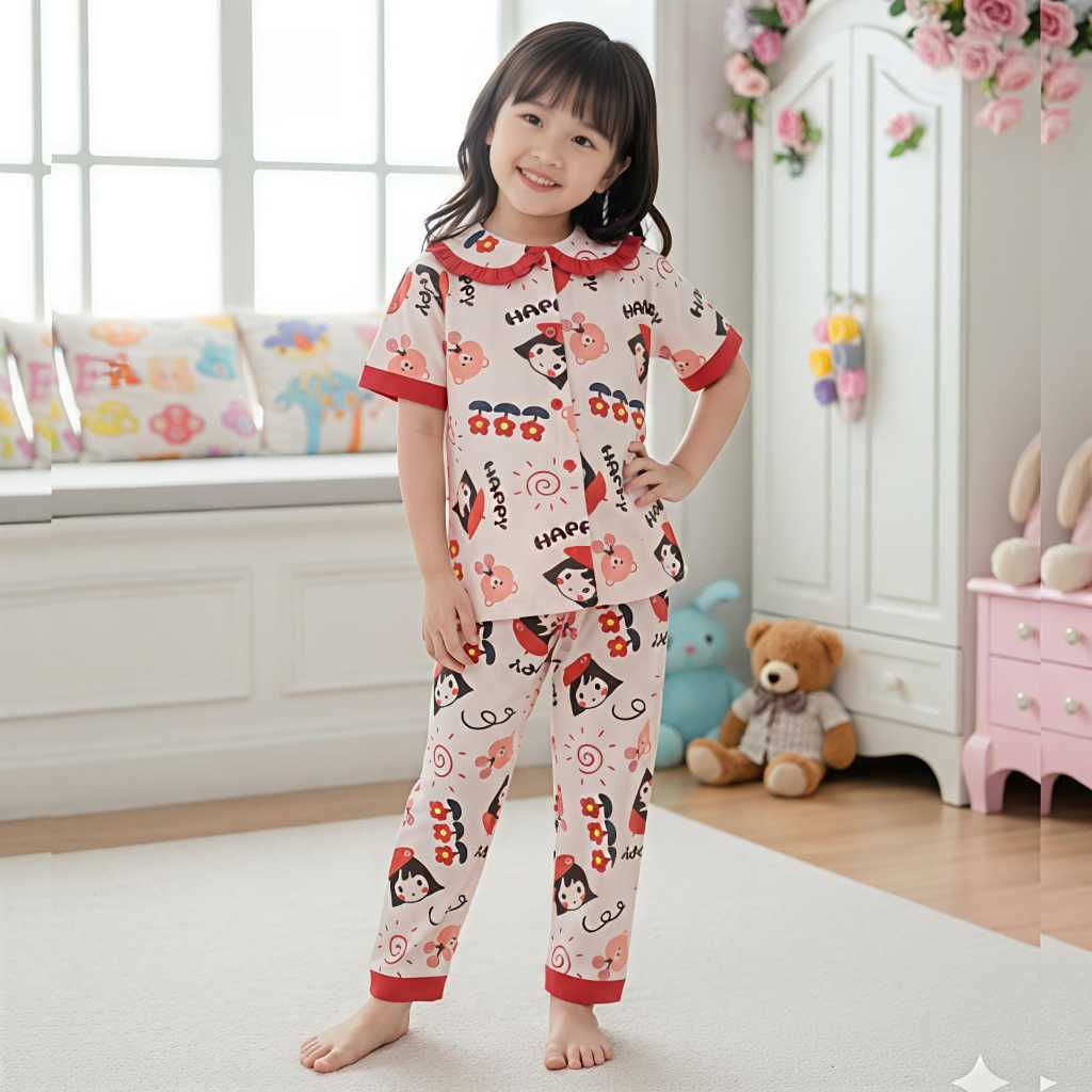 Setelan baju tidur piyama anak perempuan Celana Panjang Lengan Pendek Fashion