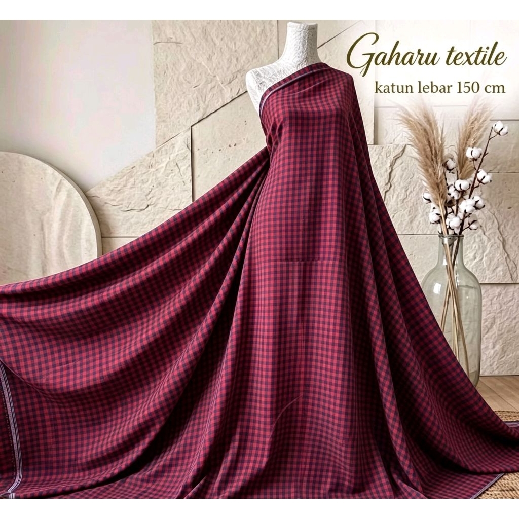 bahan katun premium - bahan katun motif kotak kotak - bahan katun meteran