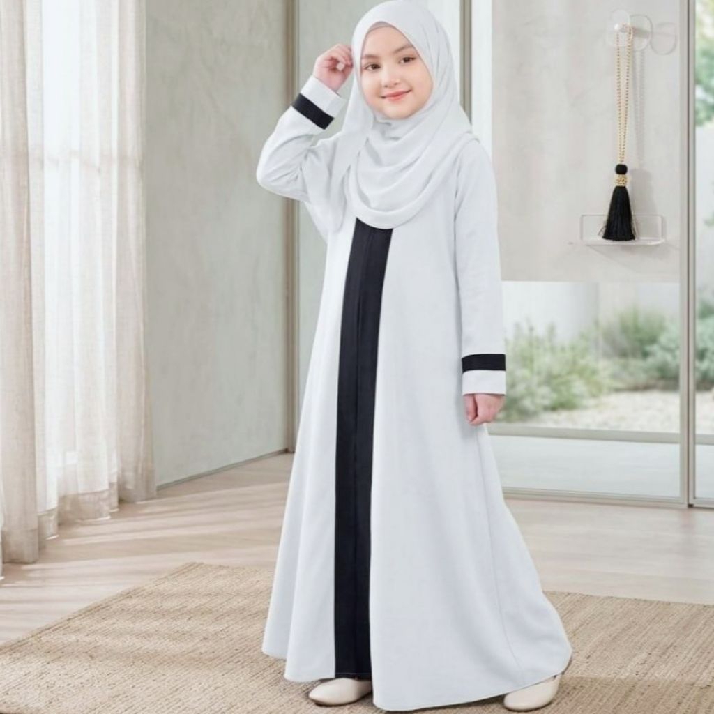Gamis Anak Abaya Raisa Tanpa Hijab Bahan Crinkle Simple Realfick  Untuk Usia 3-12 Tahun