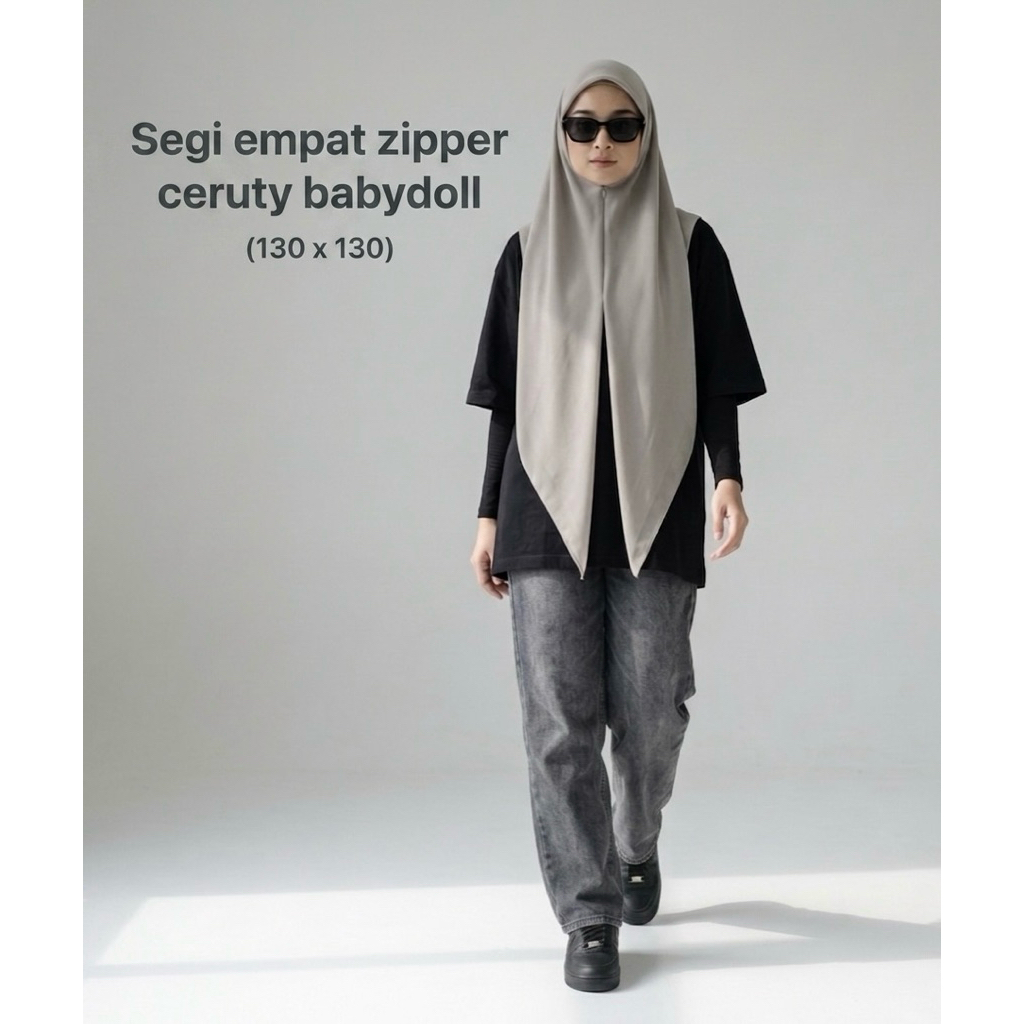 hijab zipper 130 x 130/segi empat zipper/hijab zipper/hijab instan zipper/hijab ceruty instan/hijab 