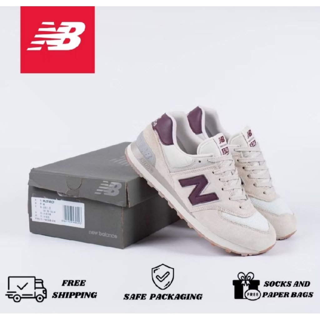 Sepatu New Balance 574 Moonbeam Burgundy Original Pria Wanita NB 574 Premium Sneakers Import