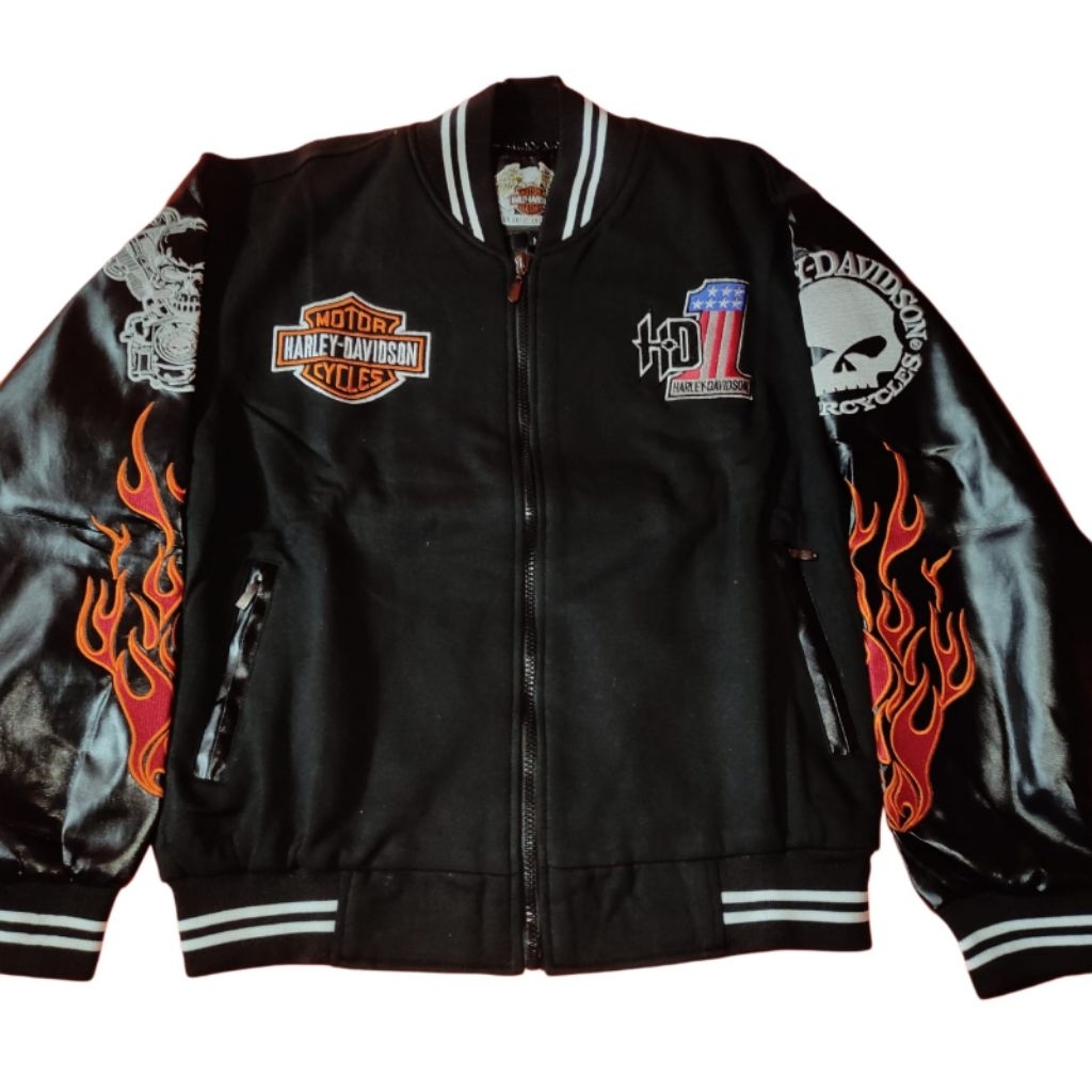 (COD) Jaket Varsity Harley-Davidson Flameskull Import GENUINE