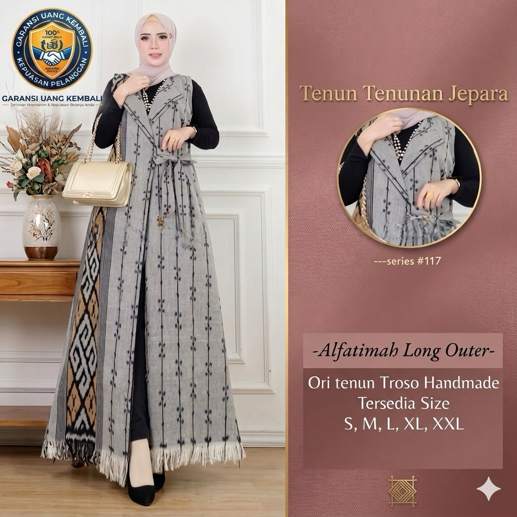 Alfatimah Long Outer Tenun Troso Handmade - Original Tenun Troso Jepara