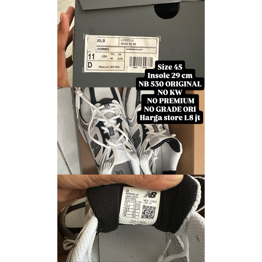 NB 530 ORIGINAL 100% RUNNING SHOES SIZE 45 INSOLE 29CM CUCI GUDANG FLASH SALE
