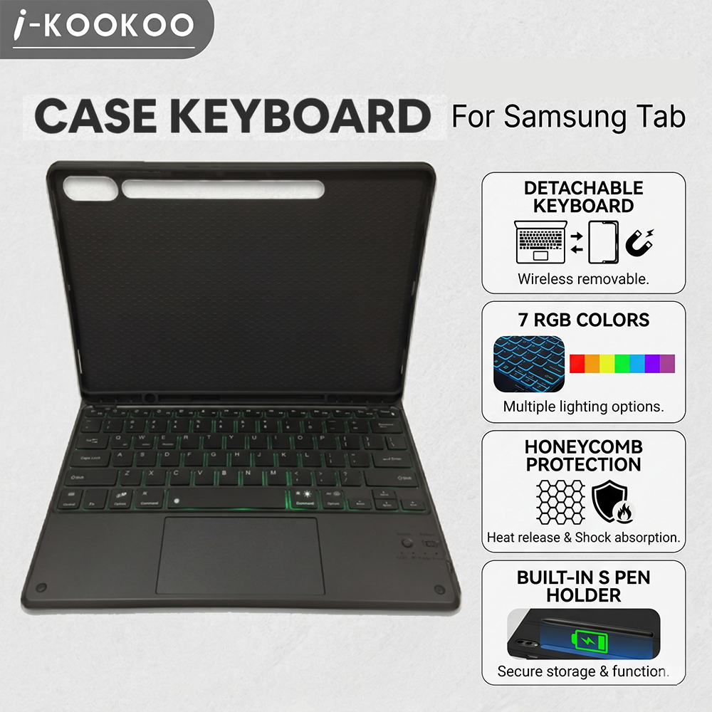 I-KOOKOO GALAXY KEYBOARD CASE TAB S9 FE 5G, Case Keyboard Touchpad LED Backlit with Keyboard for Gal