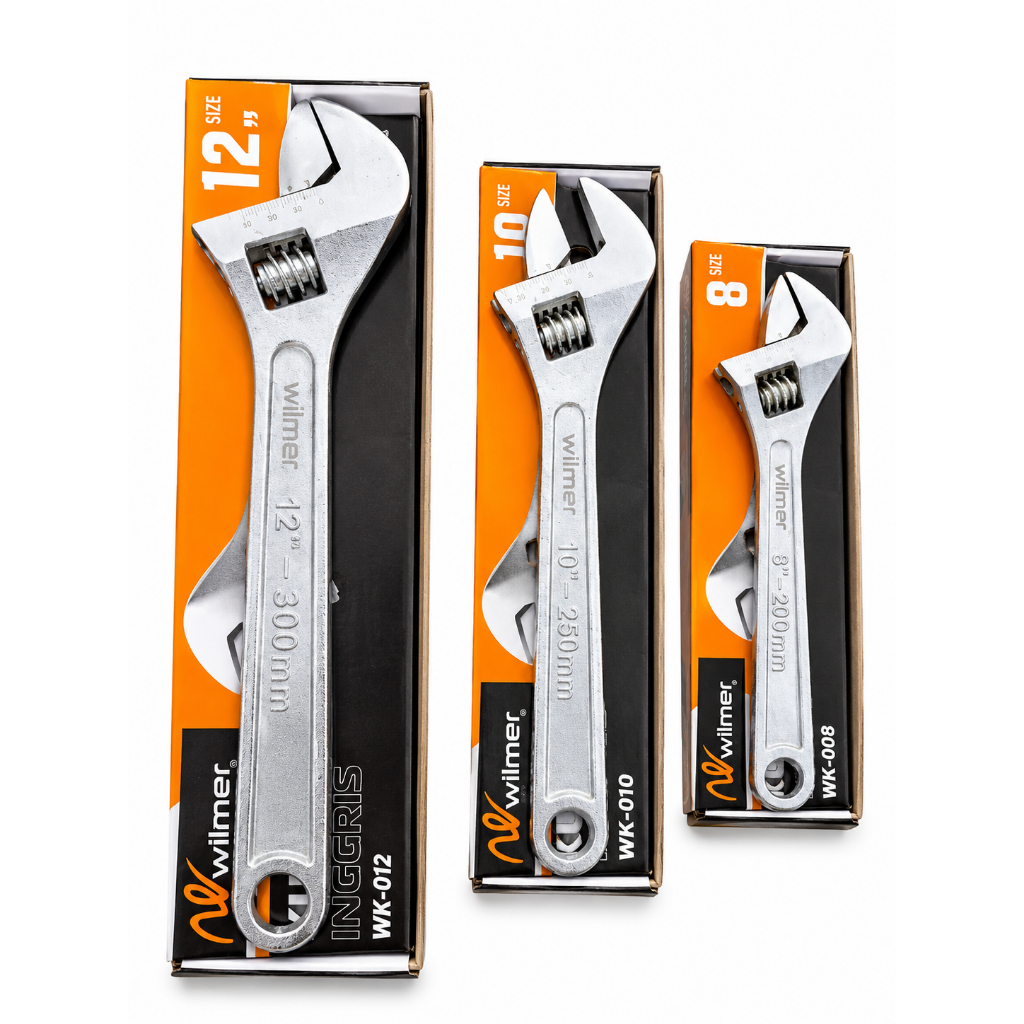 WILMER Kunci Inggris ukuran 8/10/12 Inch Adjustable Wrench 6-12 Inch Universal Spanner Baja Nikel Hi