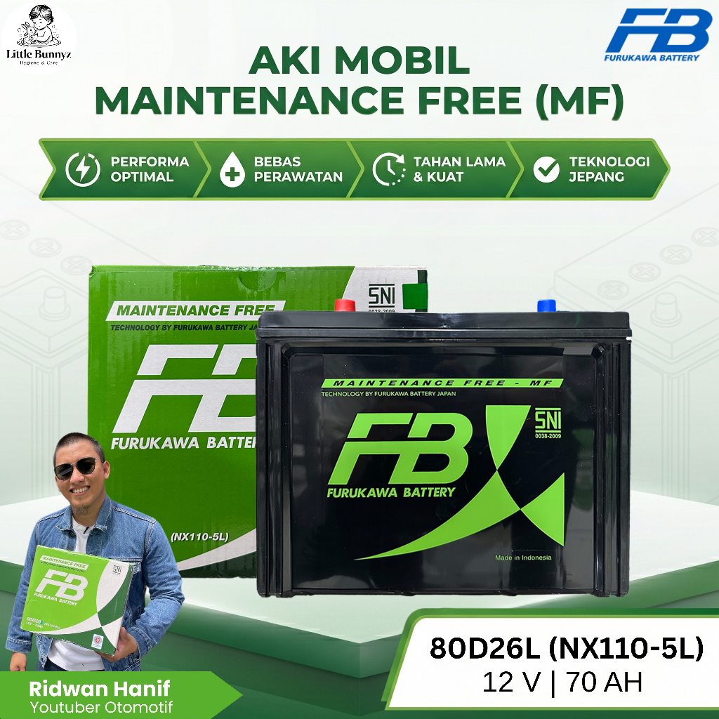 Furukawa Battery / FB Aki Mobil Toyota Fortuner Bensin 80D26L 70Ah - Aki Kering
