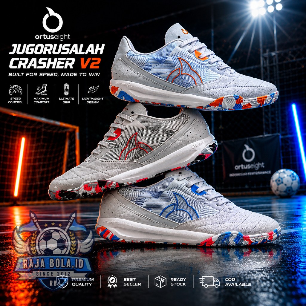 Ortuseight Jogosala Crasher V2 Sepatu Futsal Pria Premium Ringan Nyaman Anti Slip Sol Jahit Grip Kua