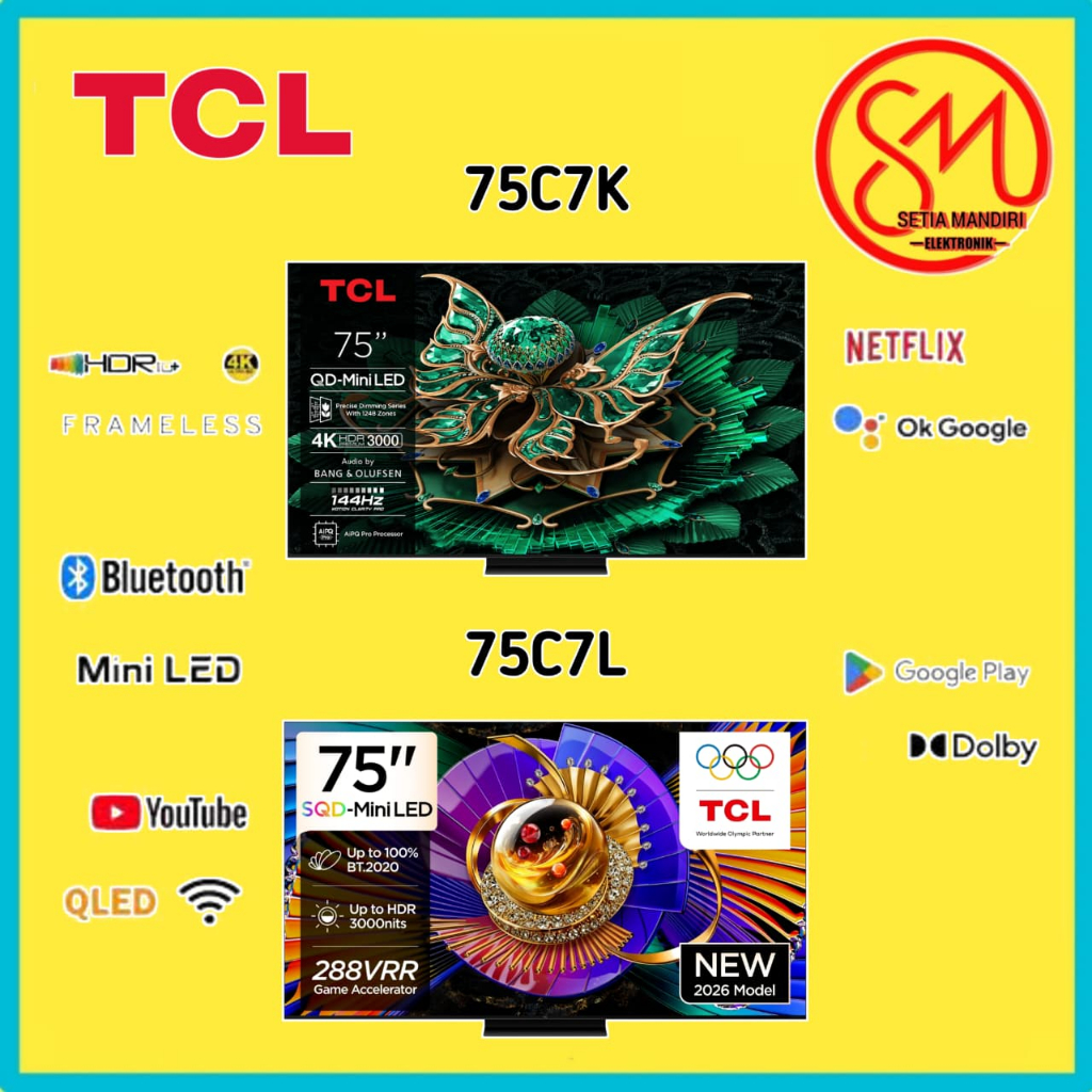 TCL QD-Mini LED TV C7K C7L 55 65 75 Inch 4K QLED AiPQ Pro 144Hz 288Hz Audio Bang Olufsen Game Master