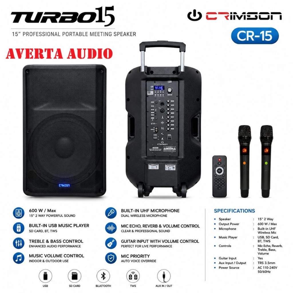 Crimson Speaker Portable 15 Inch Crimson CR15 Turbo Crimson CR 15 Turbo CR-15